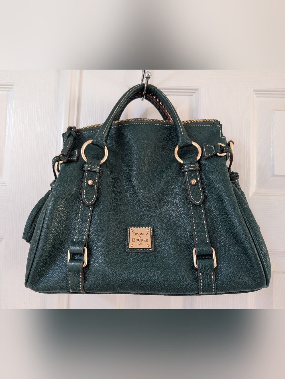 Dooney & Bourke Forest Green Pebble Leather Satchel with Gold Hardware